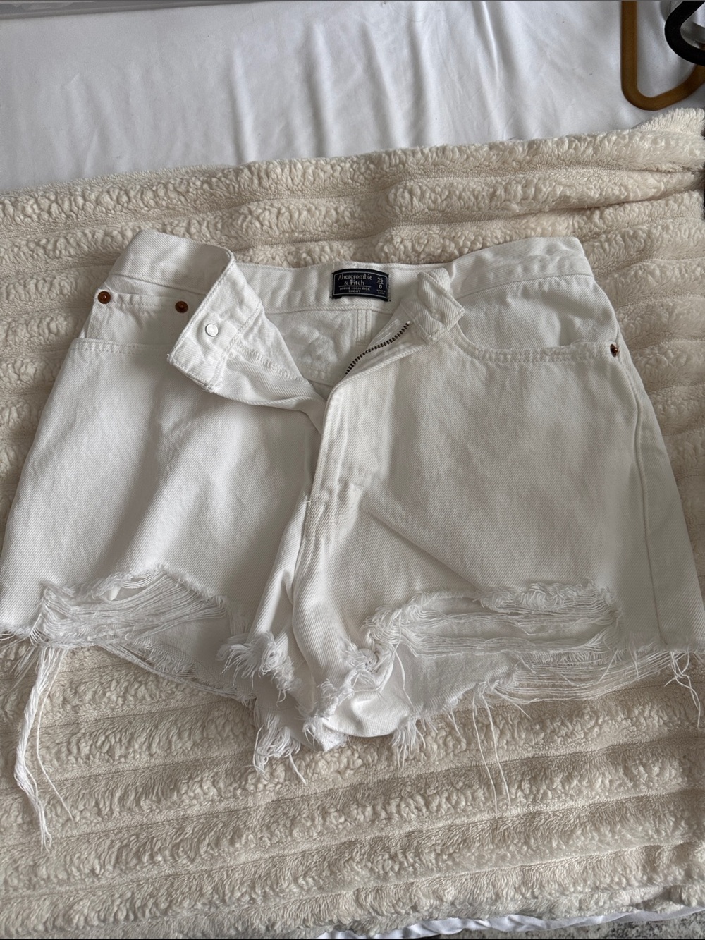 Abercrombie & Fitch White Frayed Hem Denim Shorts